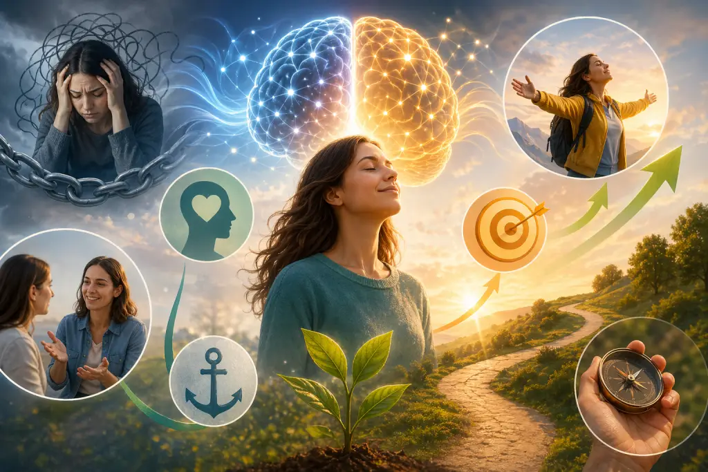 Transformation personnelle grâce à la PNL avec visualisation du cerveau, gestion des émotions, communication et atteinte des objectifs dans un parcours de développement intérieur